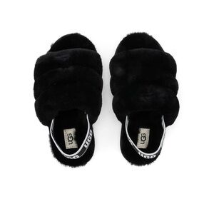 UGG Kids Black Fluff Yeah Slide Fuzzy Slippers Size 12